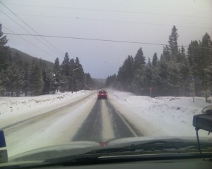 Driving on Snow road in Breckenridge Colorado